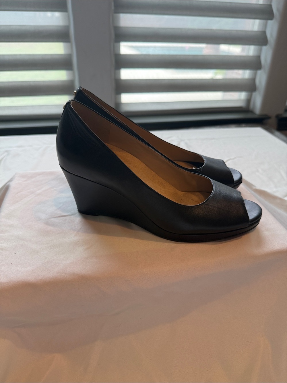 Naturalizer Black Peep-Toe Wedge Pumps